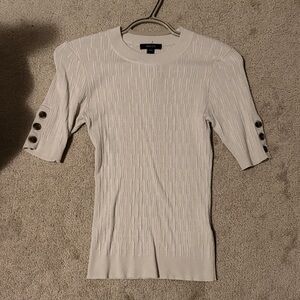 RW&Co White Short Sleeve Sweater with Button Detail